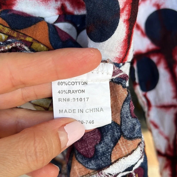 Solitaire Mixed Floral Boho Polkadot Bleached Babydoll Blouse XL - Picture 3 of 9